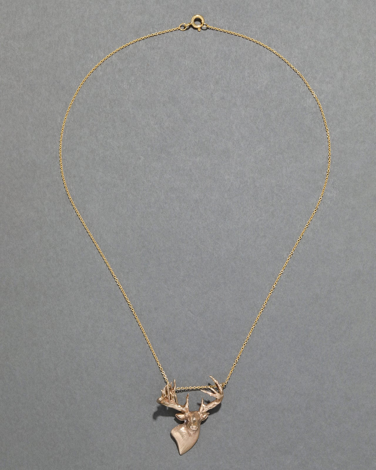 Vintage 1930s 14k Gold Signed Grand Deer Pendant Necklace - Photo 2