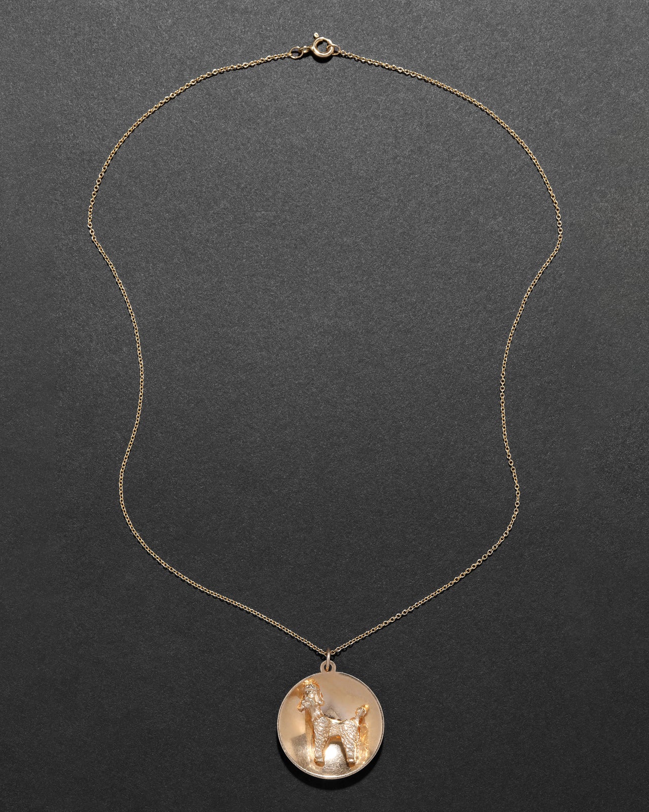 Vintage 1980s 14k Gold Poodle Disc Pendant Necklace - Photo 2