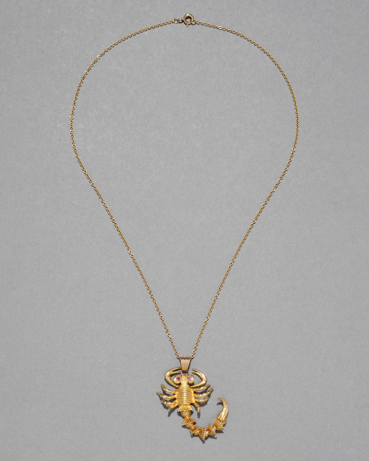 Vintage 18k Gold Handmade Scorpion With Ruby Eyes Pendant Necklace - Photo 2