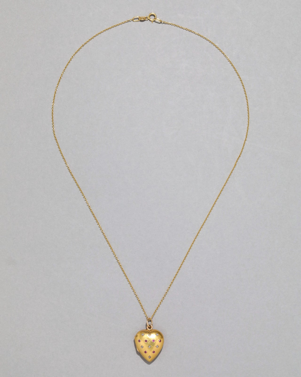 Antique 22k Gold Heart Locket Necklace with Diamond and Ruby - Photo 2