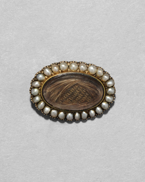 Antique Mid 1800s 14k Gold Mourning Pin with Natural Pearl & Braided H