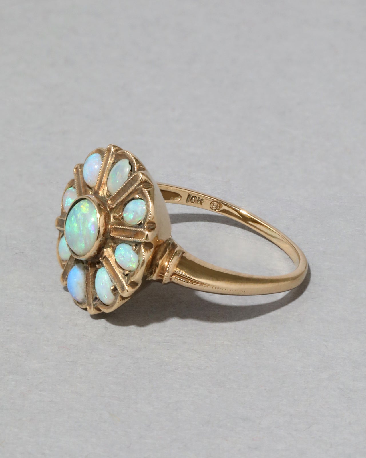 Antique 1800s 10k Gold Opal Floret Ring - Photo 2