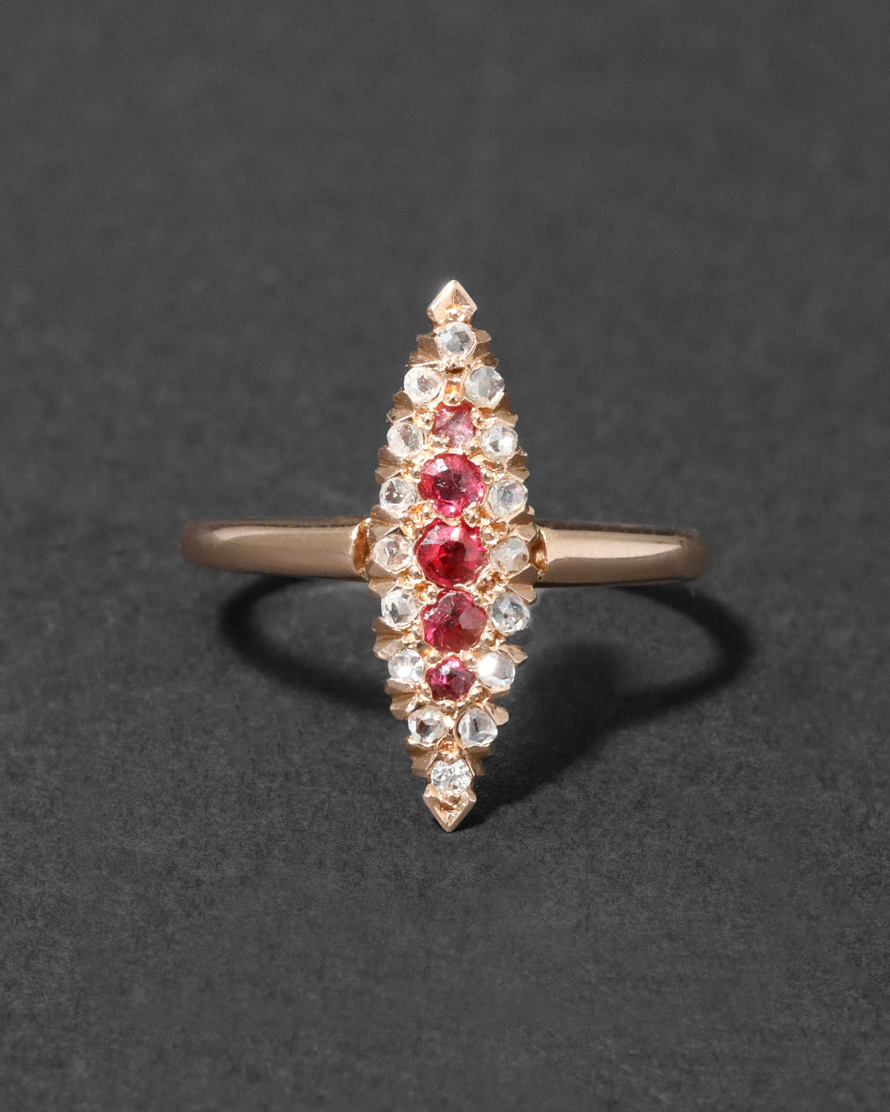 Antique Victorian 14k Gold with Ruby & Diamond Marquis Ring - Photo 2