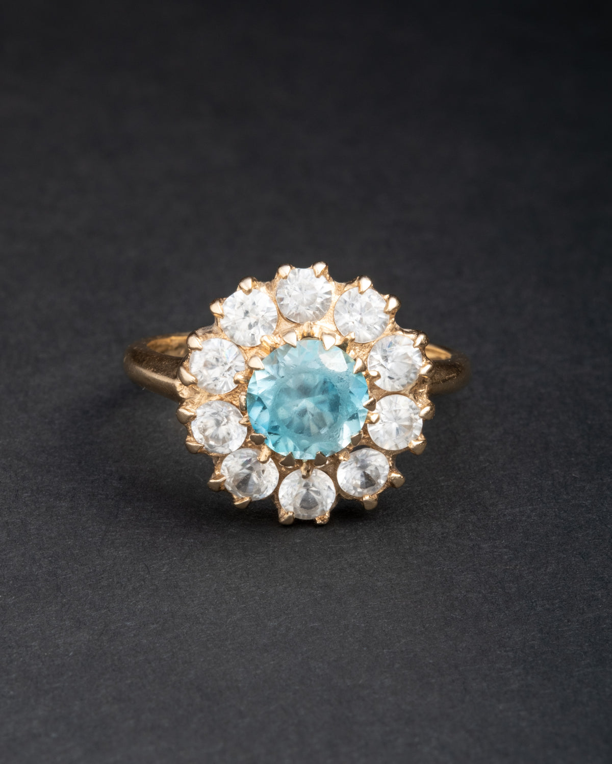 Vintage 1980s 14k Gold with Blue Topaz & White Spinel Ring - Photo 2