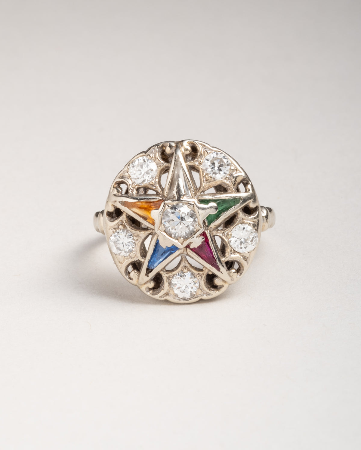 Antique 1920s 14k White Gold & Multi Gemstone Star Motif Ring - Photo 2
