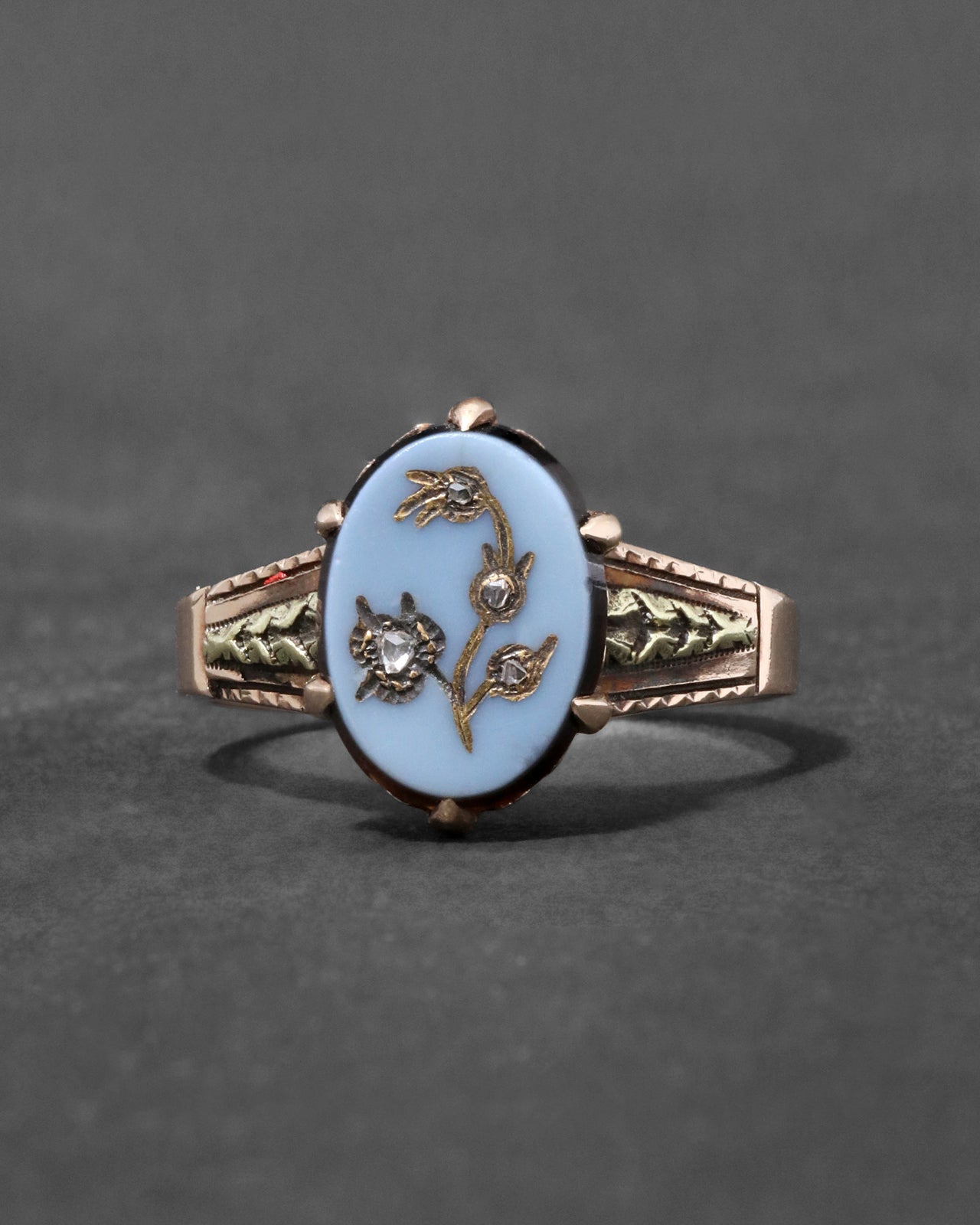 Antique 1800s 14k Gold Onyx & Diamond Ring - Photo 2