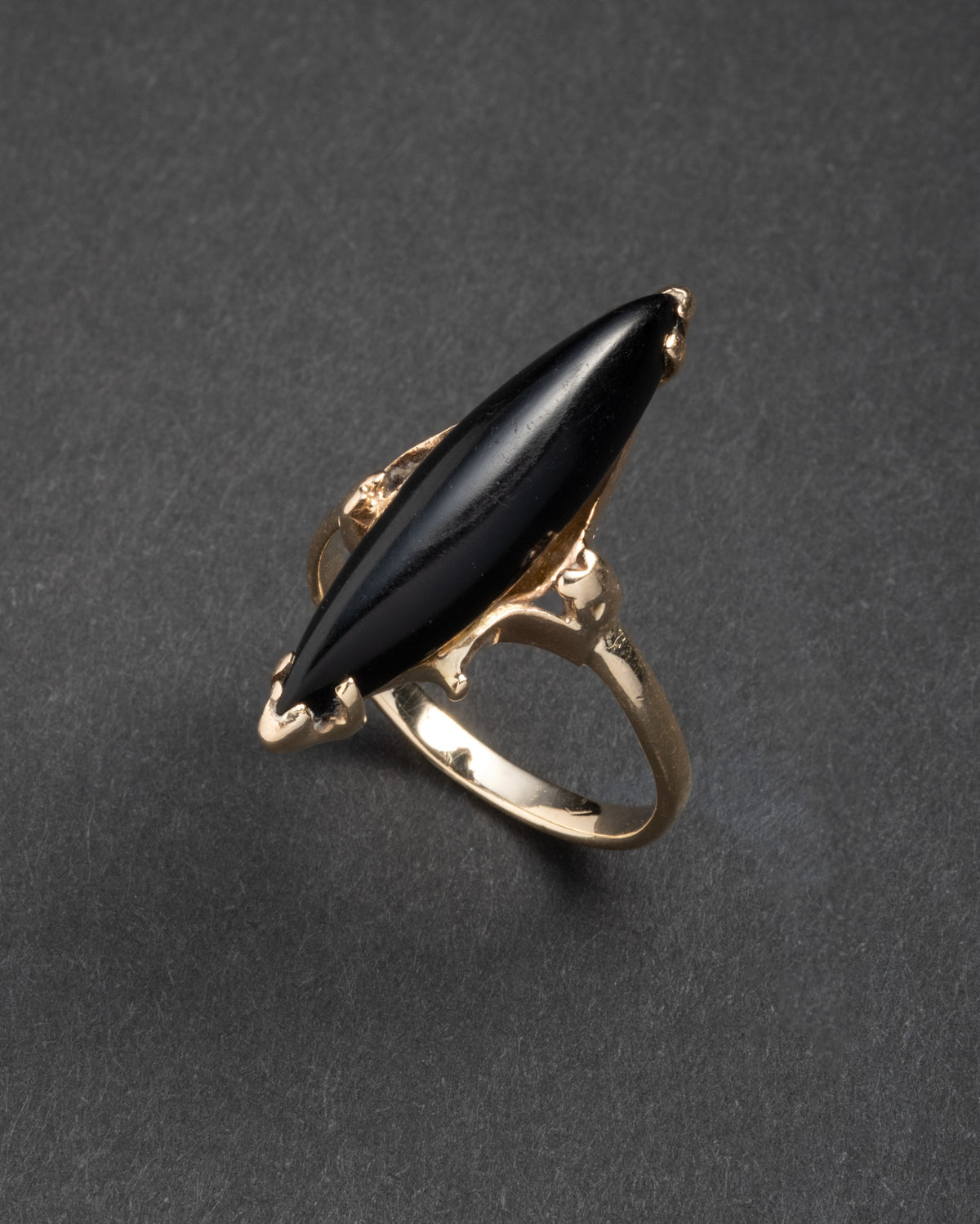 Antique 1910s 14k Gold & Onyx Marquis Ring - Photo 2