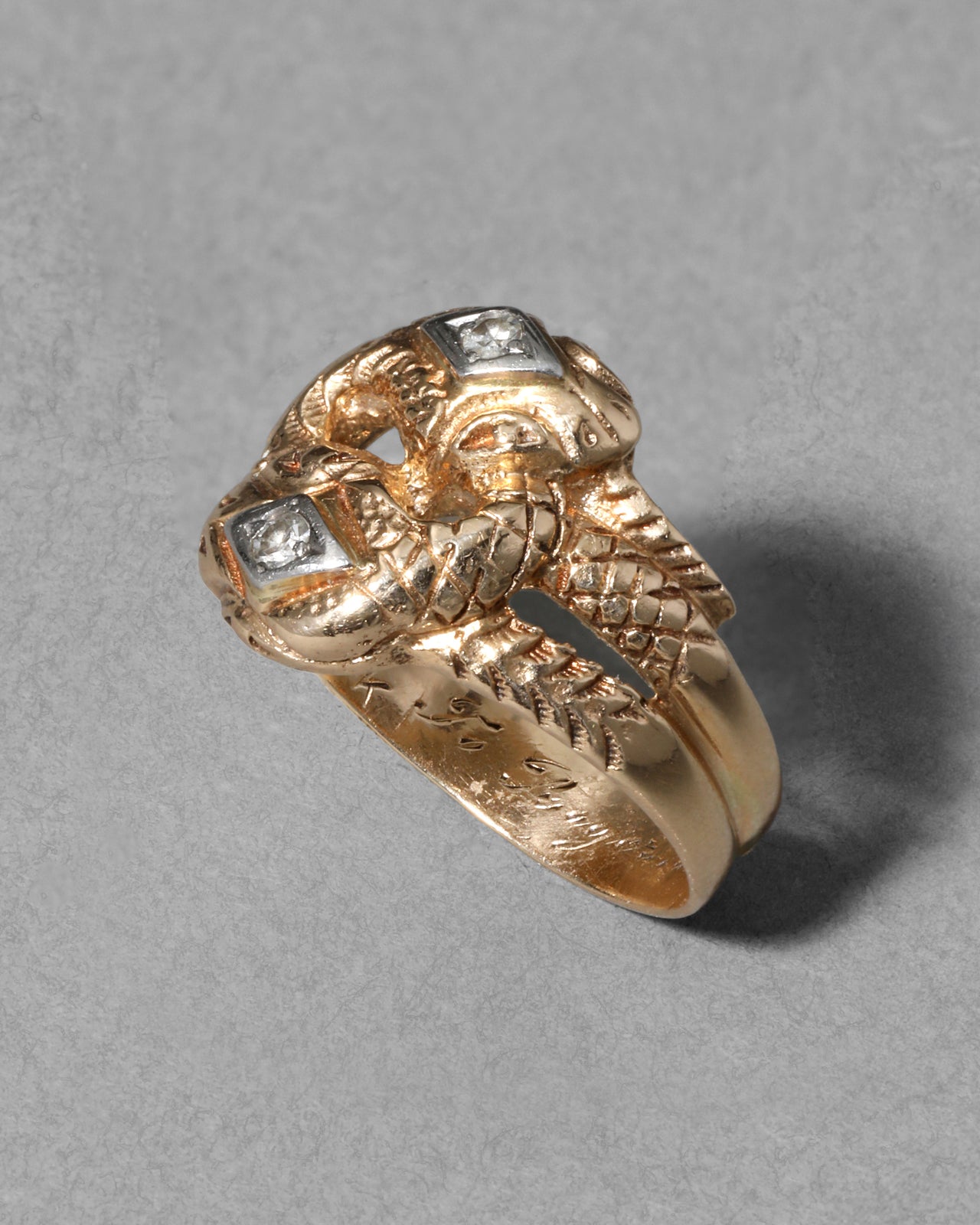 Antique 1800s 14k Yellow & White Gold with Diamond Double Snake Ring - Photo 2