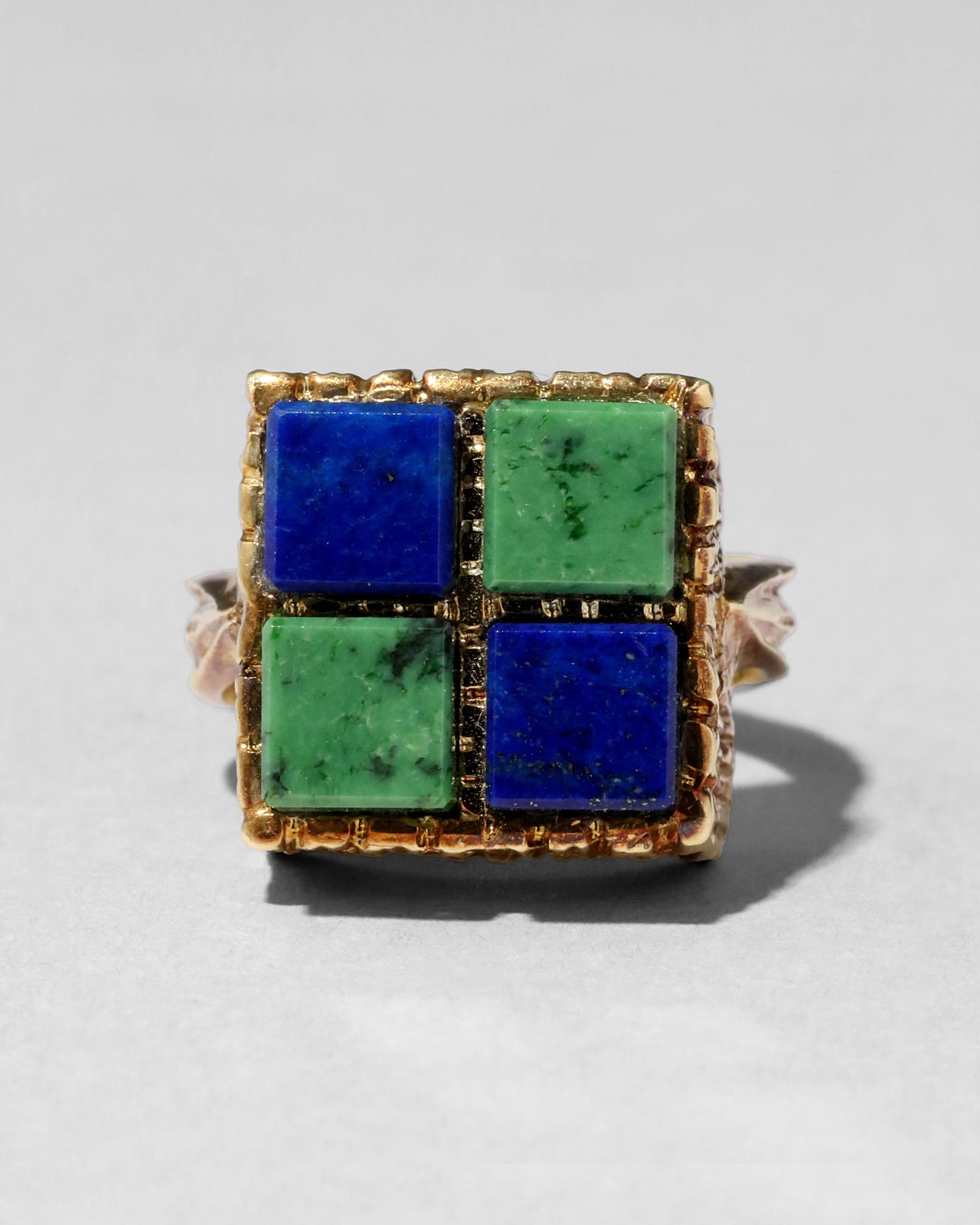 Vintage 1960s 14k Gold Felger Modernist High Set Lapis & Green Turquoise Ring - Photo 2