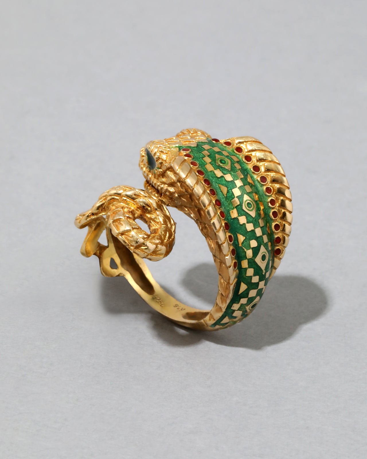 Vintage 18k Gold Polychromed Enamel & Ruby Coiled Cobra Ring - Photo 2