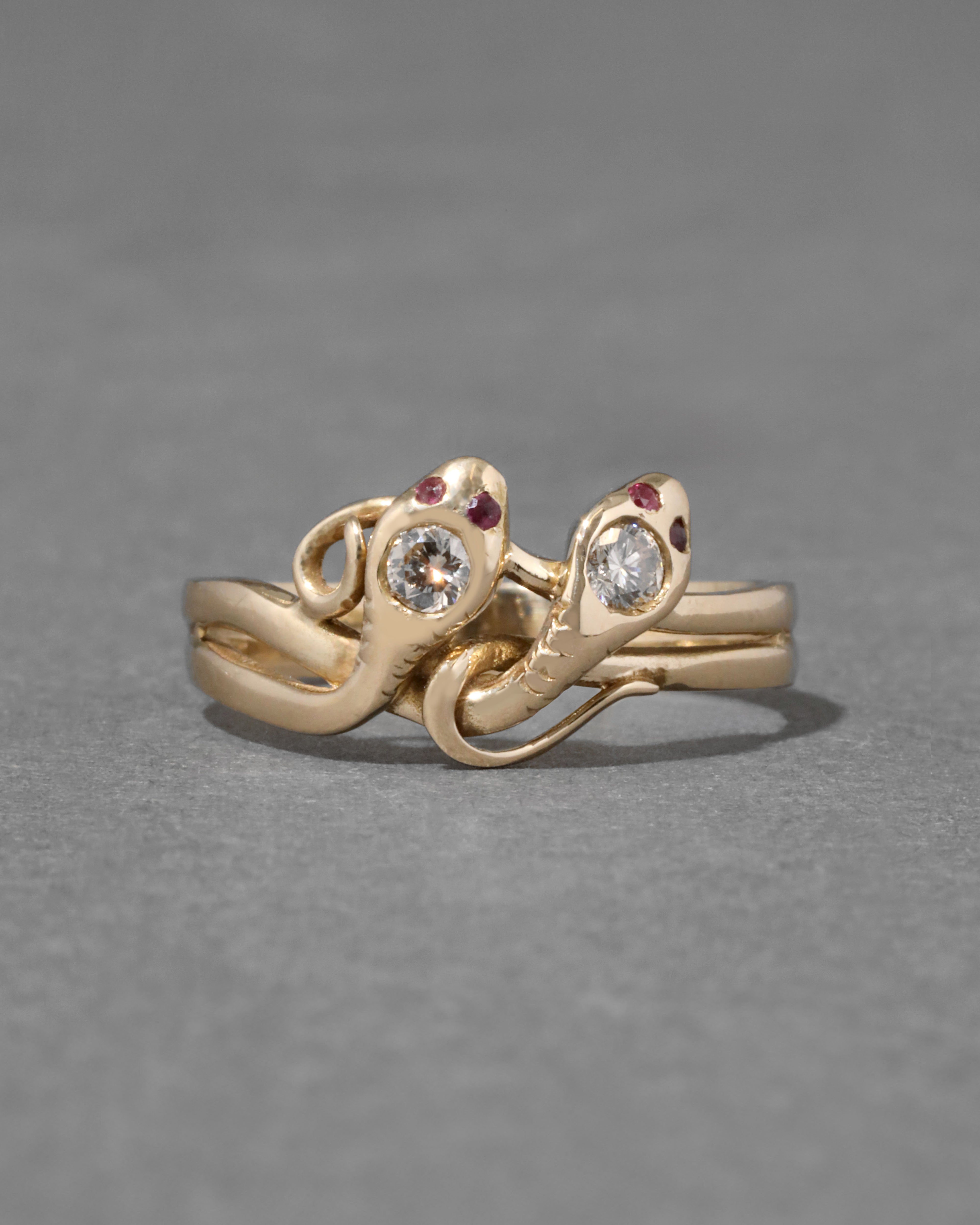 Antique Victorian 14k Gold with Diamond & Ruby Intertwined Snakes Ring