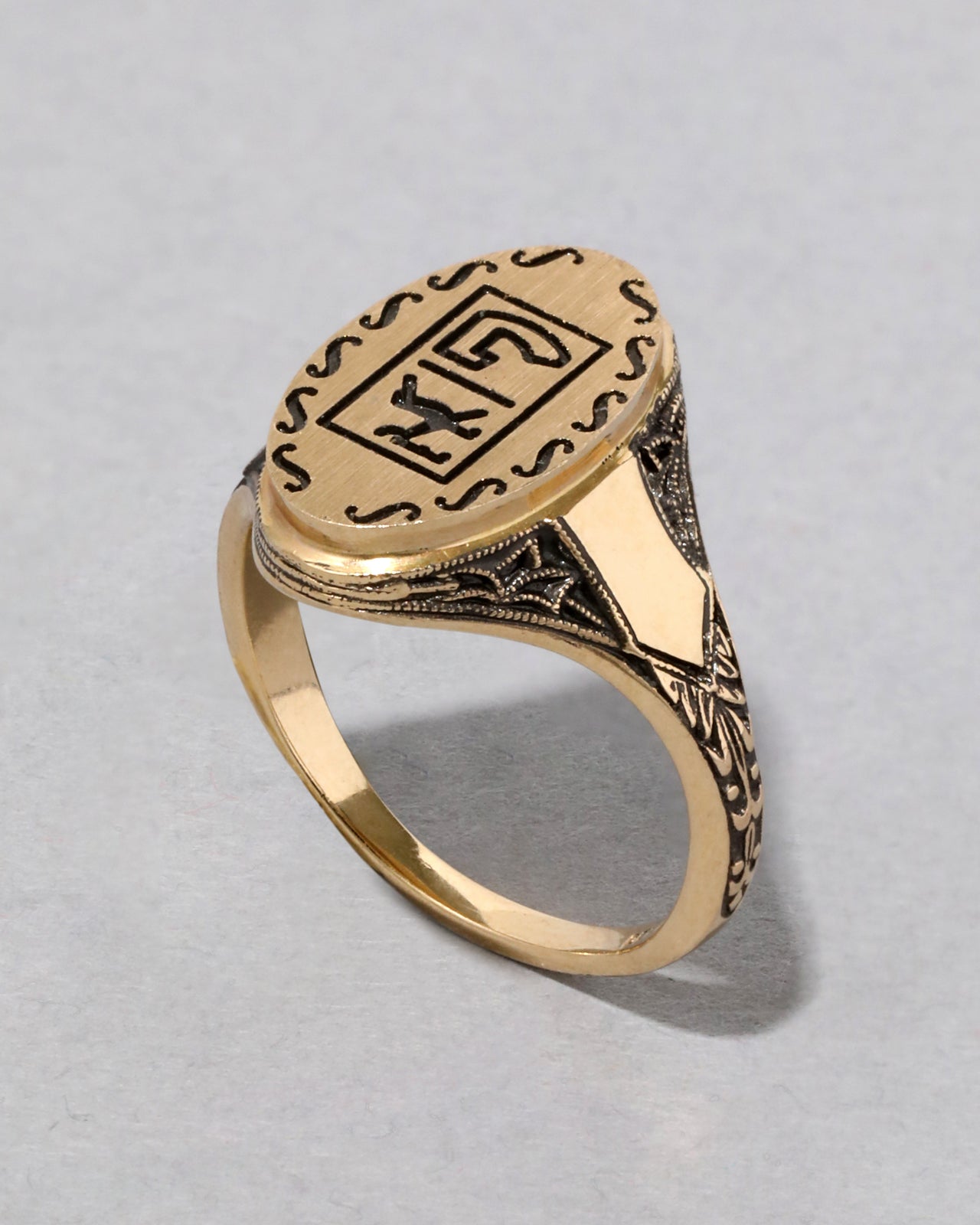 Antique 1910s 14k Gold Signet Runes Ring - Photo 2