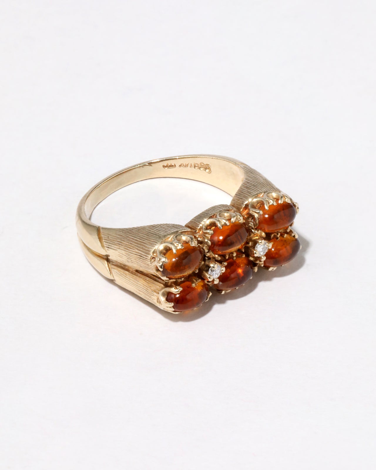 Vintage 1970s 14k Gold Whiskey Citrine & DIamond Hand Etched Ring - Photo 2