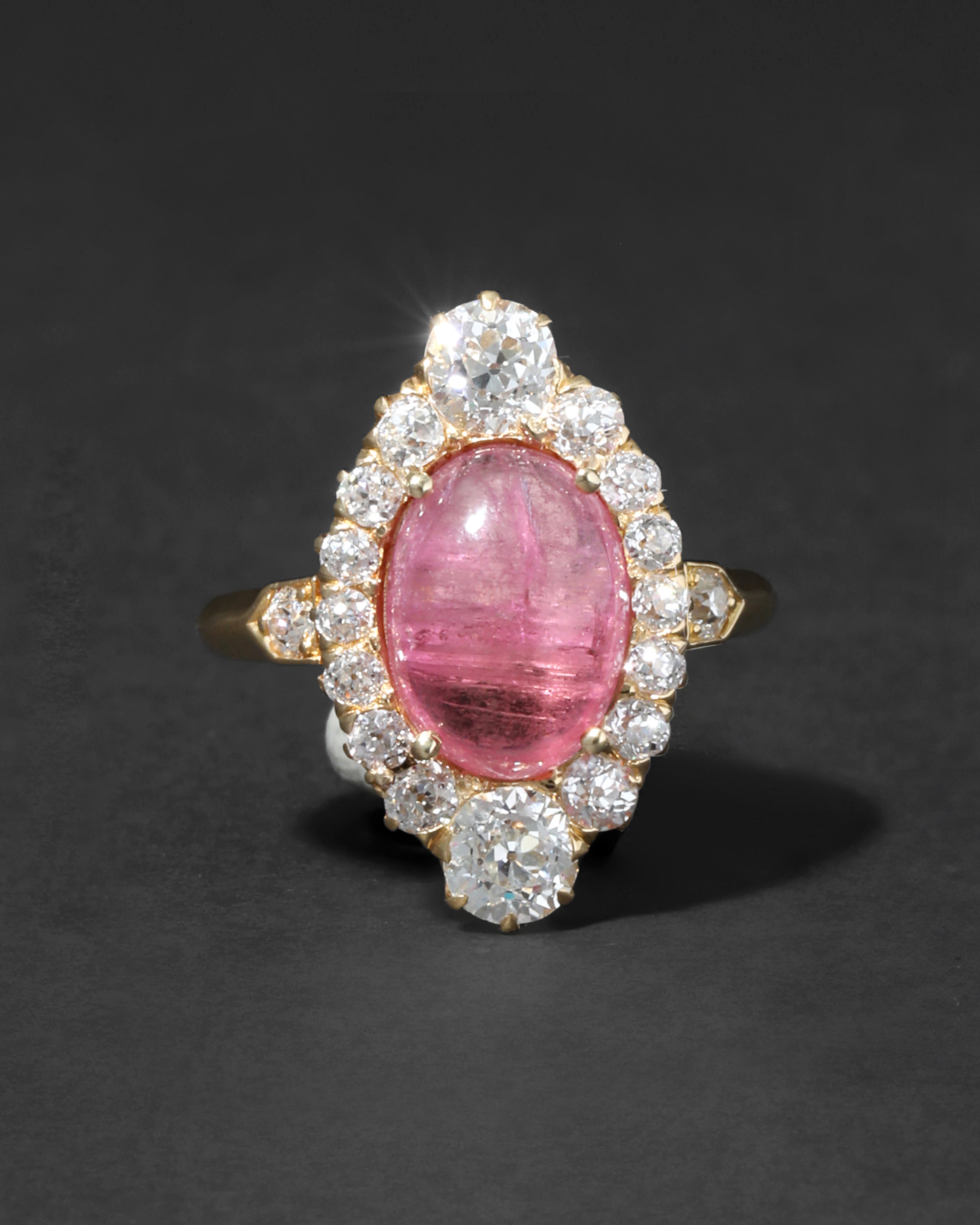 Pt800 色石リング D0.06 R0.45 アンティーク レトロ パープル Antique Victorian 1890s 18k Gold with Pink Tourmaline & Diamond Marqui