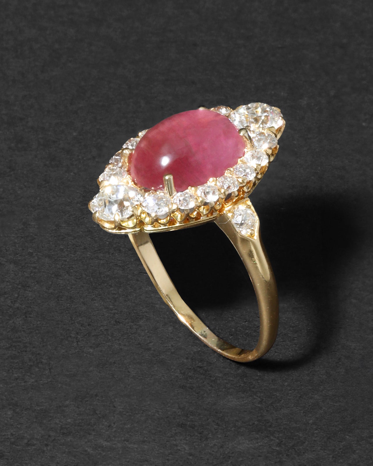 Antique Victorian 1890s 18k Gold with Pink Tourmaline & Diamond Marquis Ring - Photo 2
