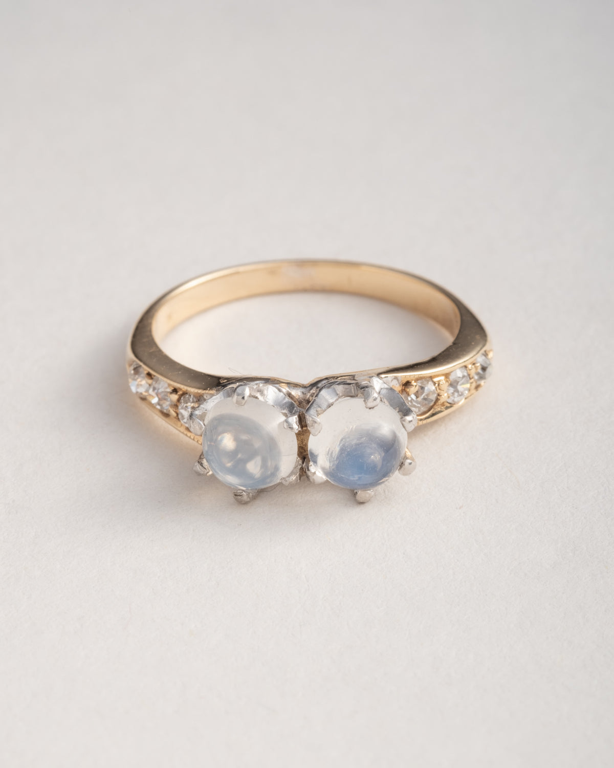 Antique 1910s 14k Gold with Moonstone & Diamond Ring - Photo 2