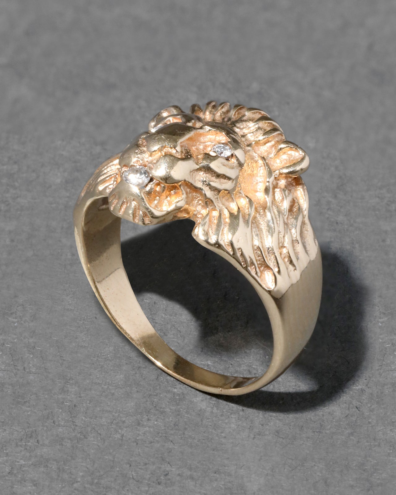 Vintage 1970s 14k Gold Lion Ring With Diamond Eyes & Mouth - Photo 2