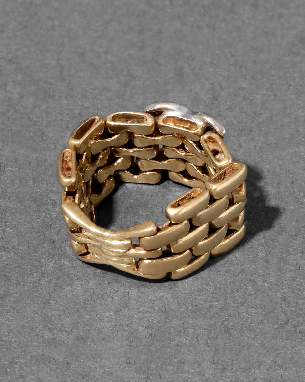 Vintage 1980s 14k Gold & Platinum Diamond Chain Link Band Ring - Photo 2