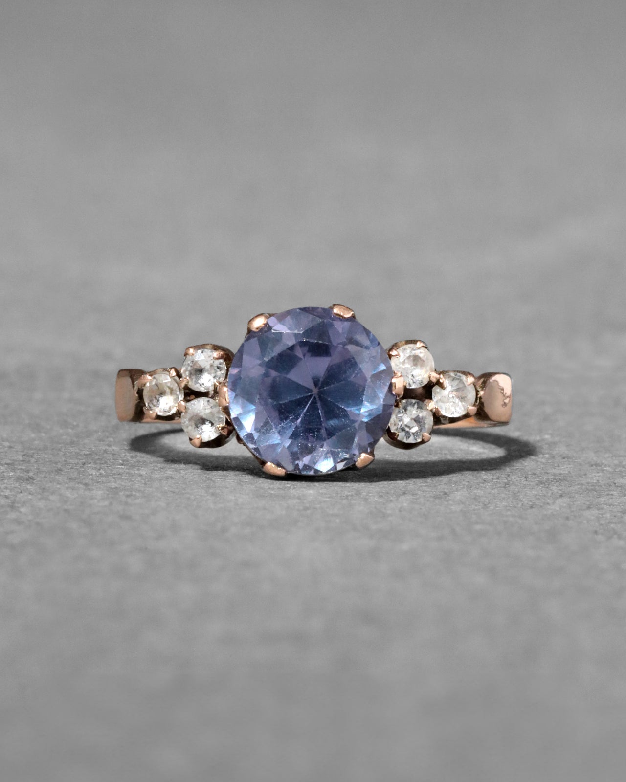Antique 1800s 9k Gold Crown Set Alexandrite with Faceted Quartz Frame Band Ring - Photo 2