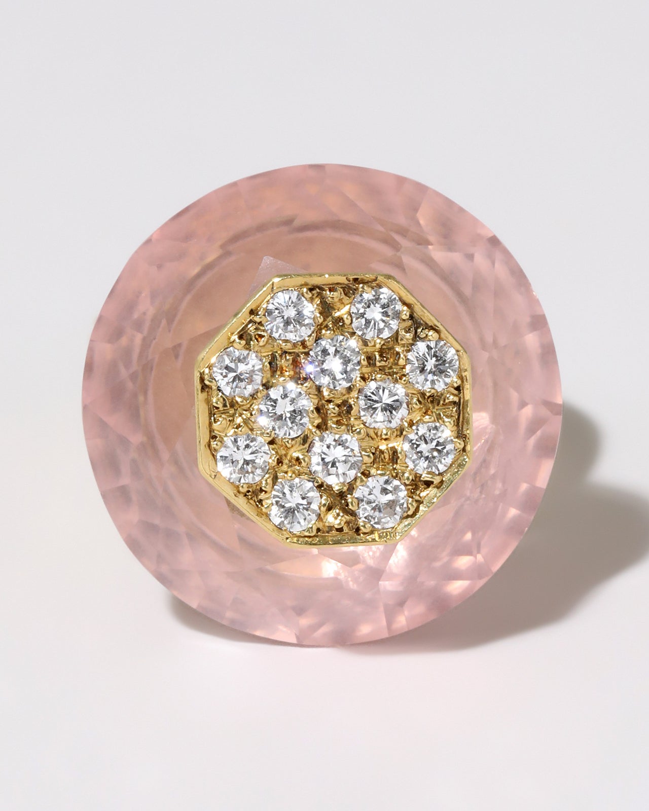 Vintage 1960s 14k Gold Rose Quartz and Diamond Ring - Photo 2
