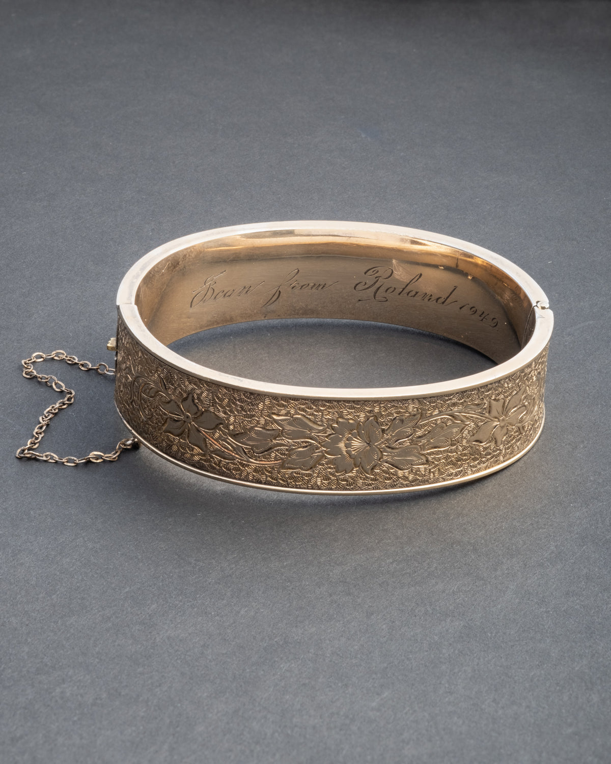 Antique Early 1900s 12k Gold Fill Hand-Etched Floral Hinge Bracelet - Photo 2