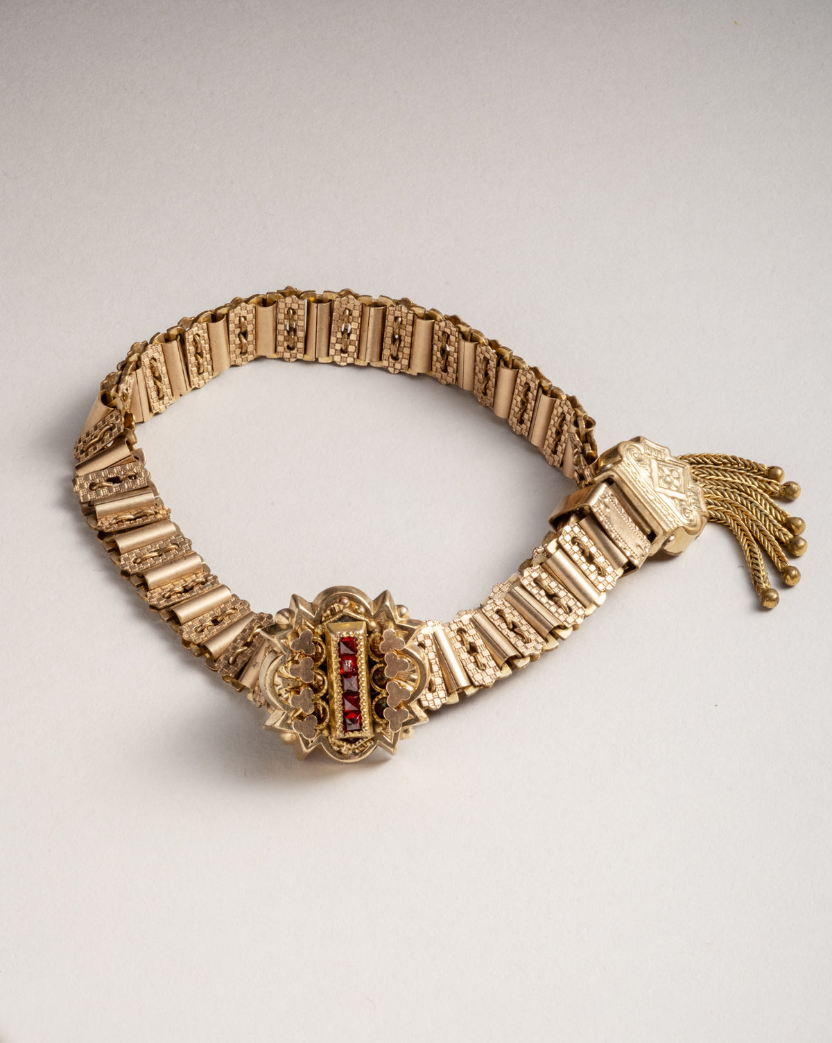 Antique Victorian 1880s 14k Gold Fill & Crystal Tassel Bracelet - Photo 2