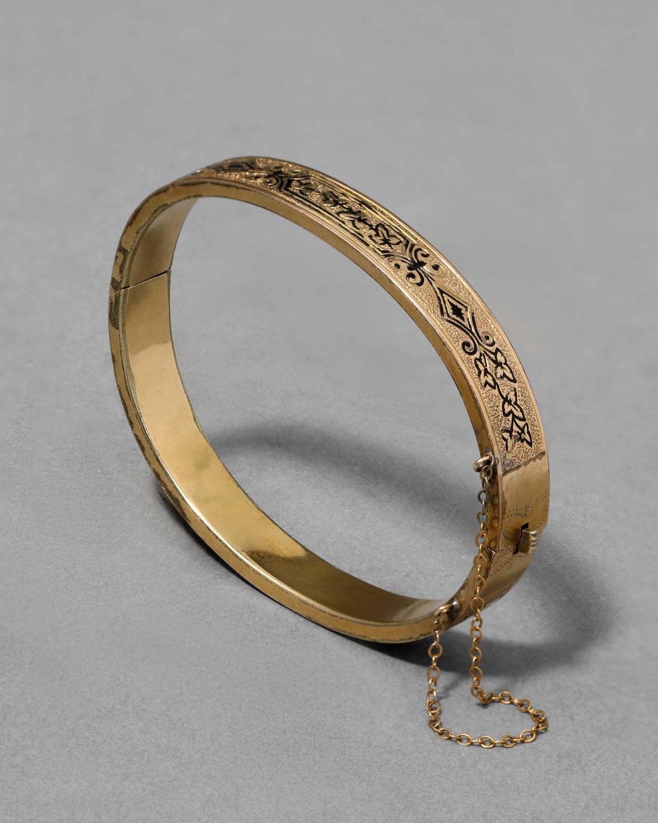 Antique Victorian 14k Gold Fill Hand Etched Bracelet with Enamel Accents - Photo 2
