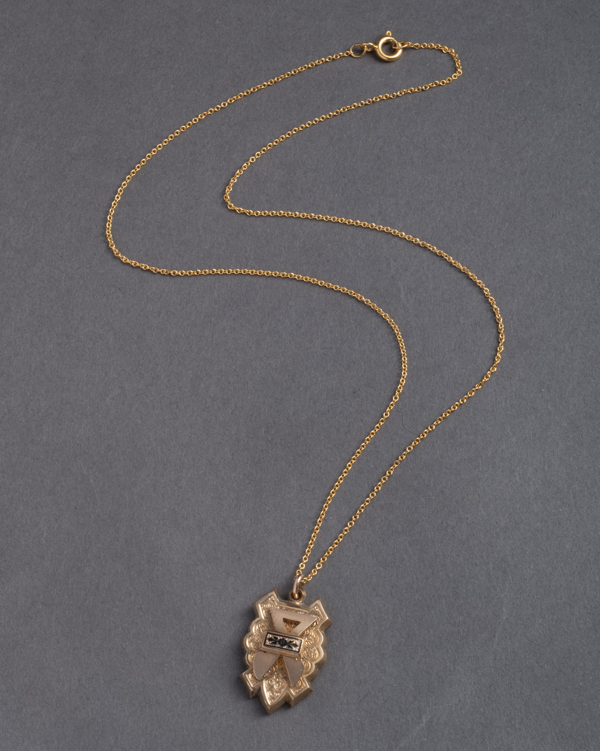 Antique Victorian 1800s 14k Gold Fill & Black Enamel Pendant Necklace - Photo 2