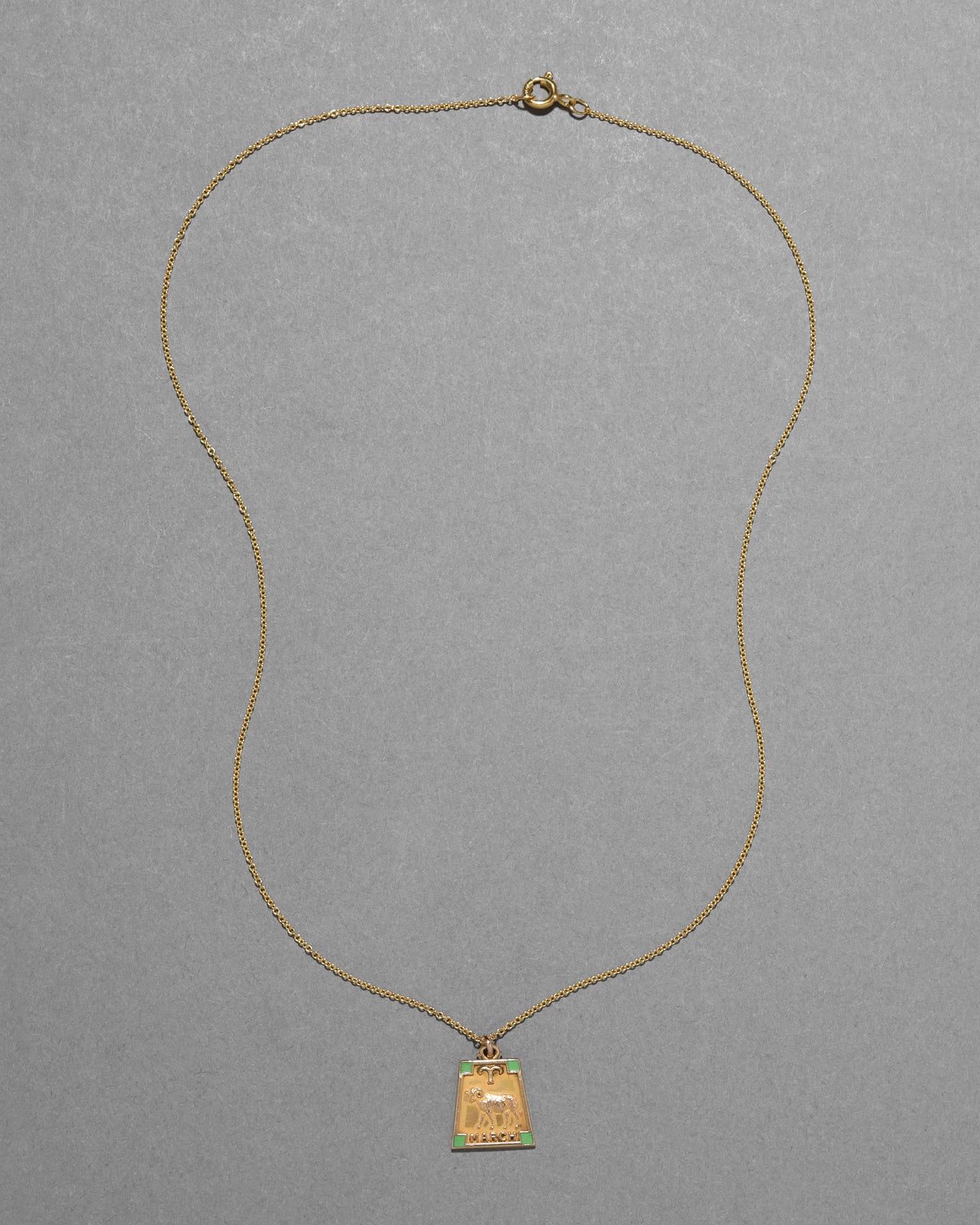 Antique 1920s 10k Gold FIll & Enamel Aries Zodiac Charm Necklace - Photo 2
