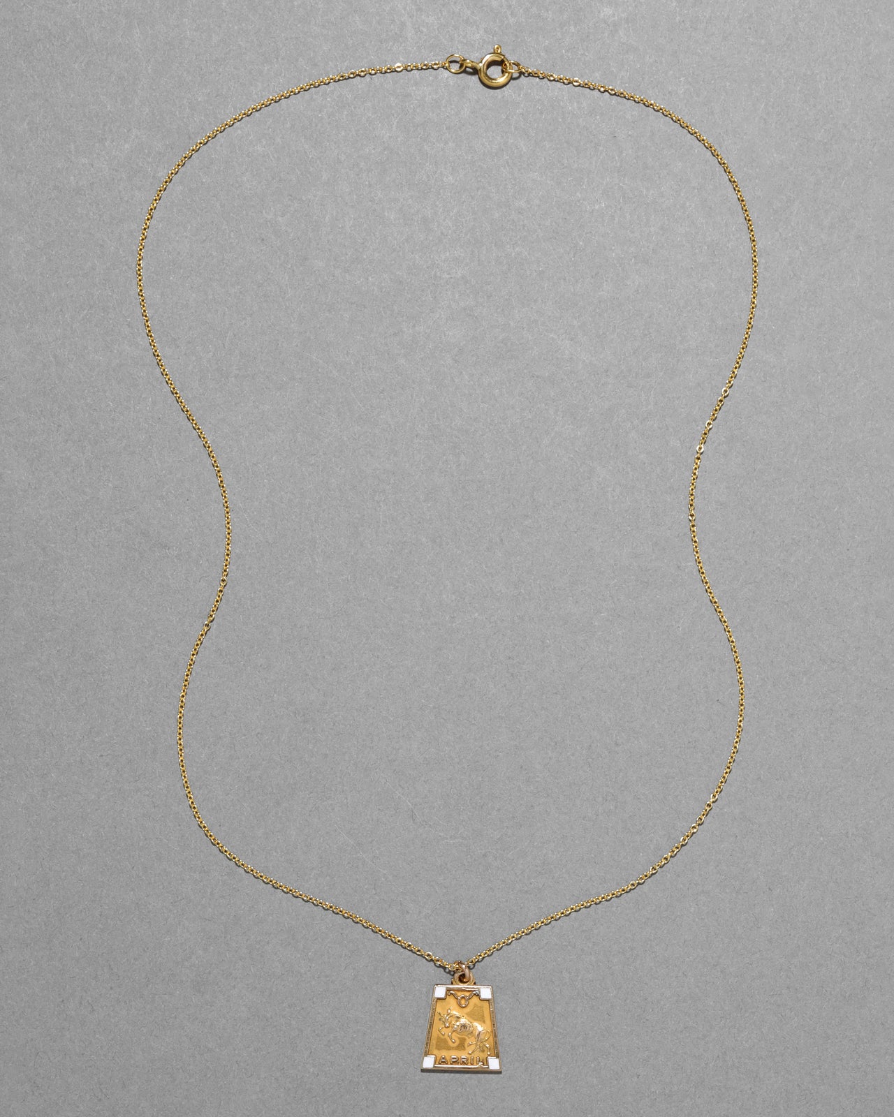 Antique 1920s 10k Gold Fill & Enamel Taurus Zodiac Charm Necklace - Photo 2