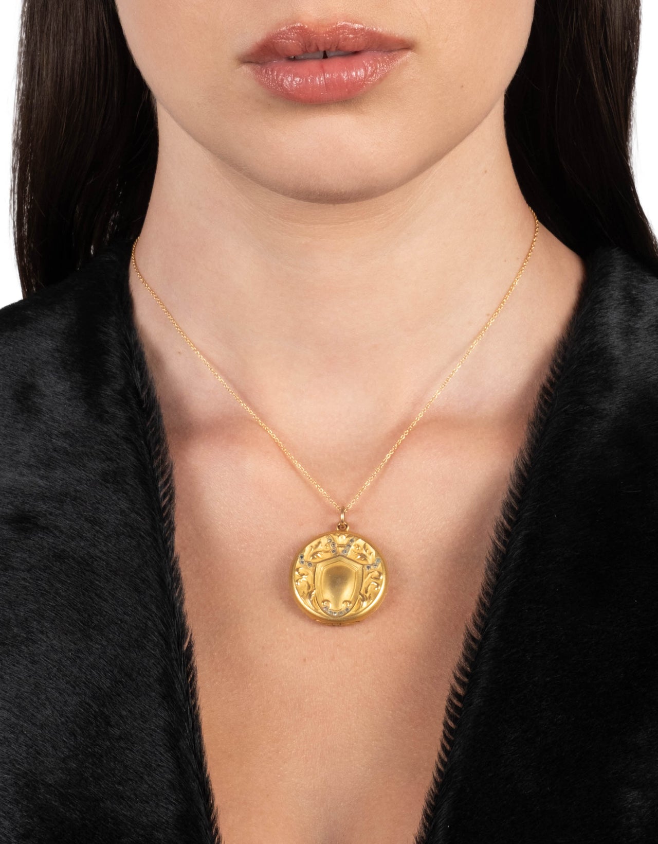 Antique Early 1900s 14k Gold Fill & Crystal Shield Pattern Pendant Necklace - Photo 2