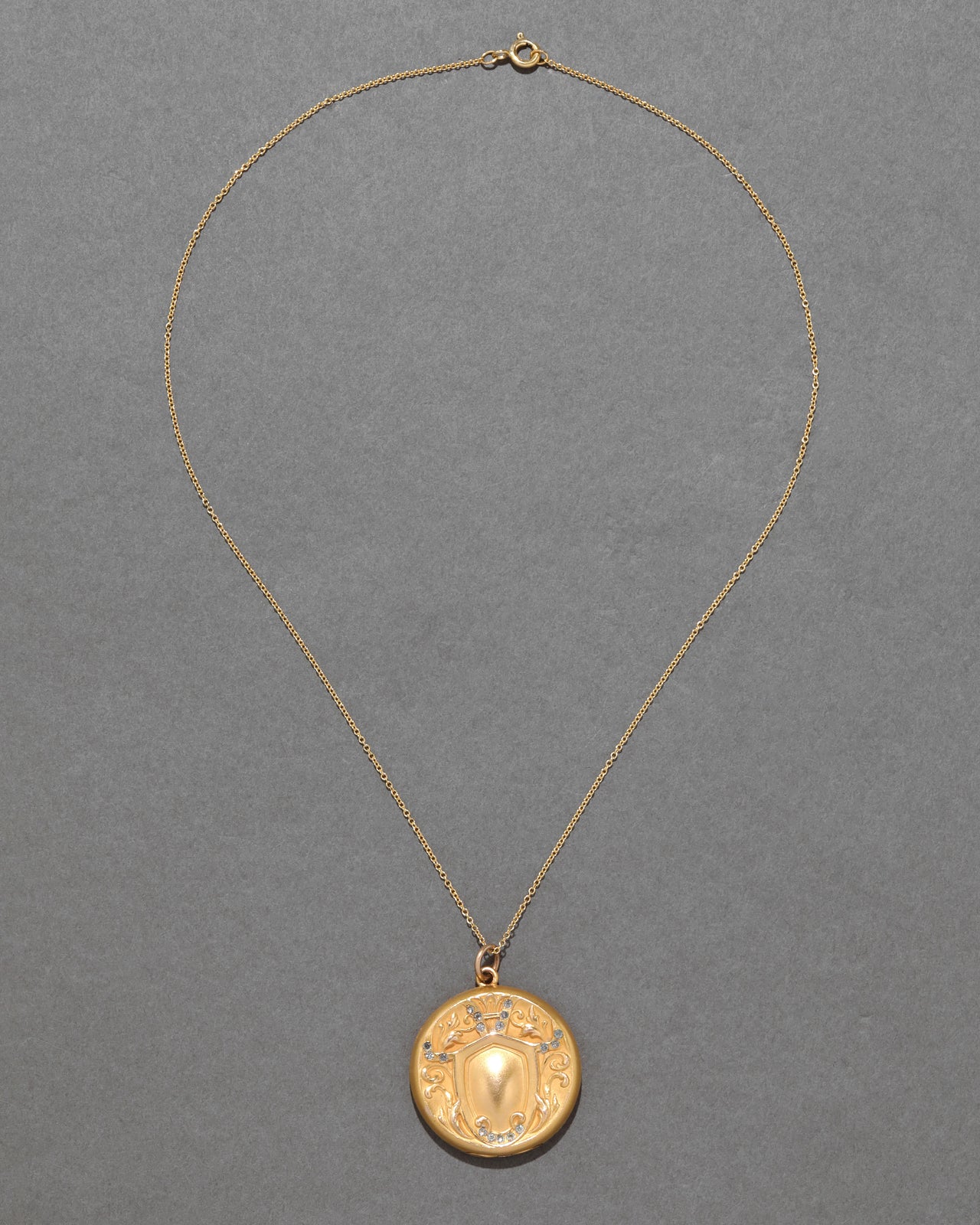 Antique Early 1900s 14k Gold Fill & Crystal Shield Pattern Pendant Necklace - Photo 2