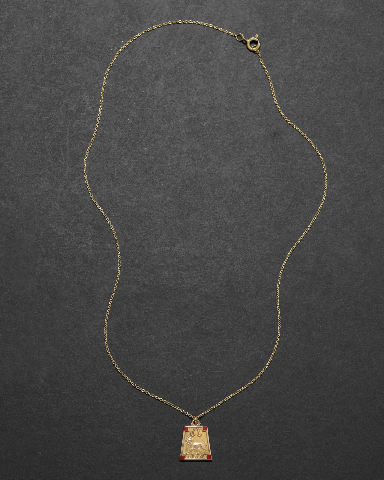 Antique 1920s 10k Gold Fill & Enamel Leo Zodiac Charm Necklace - Photo 2