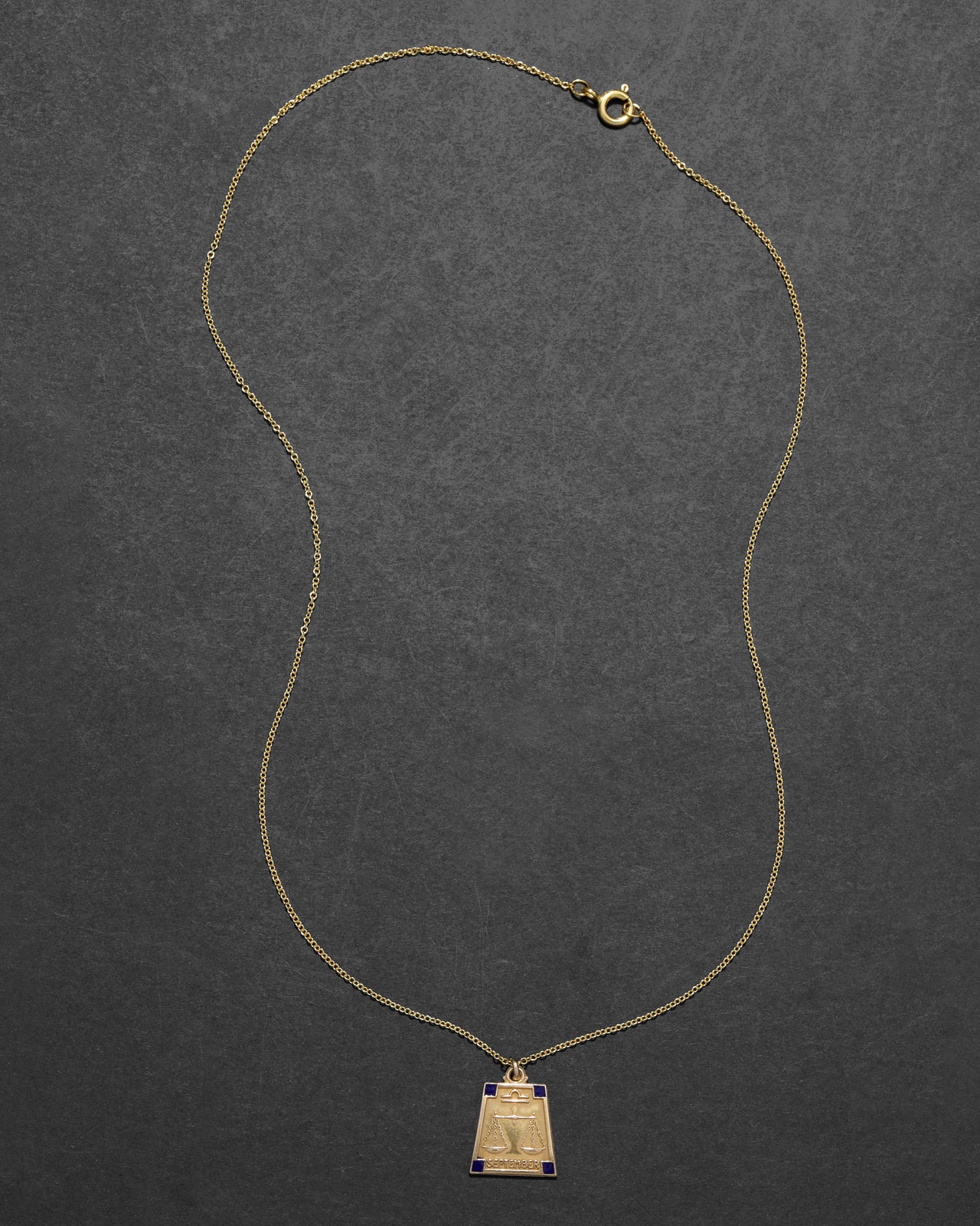 Antique 1920s 10k Gold Fill & Enamel Libra Zodiac Charm Necklace - Photo 2