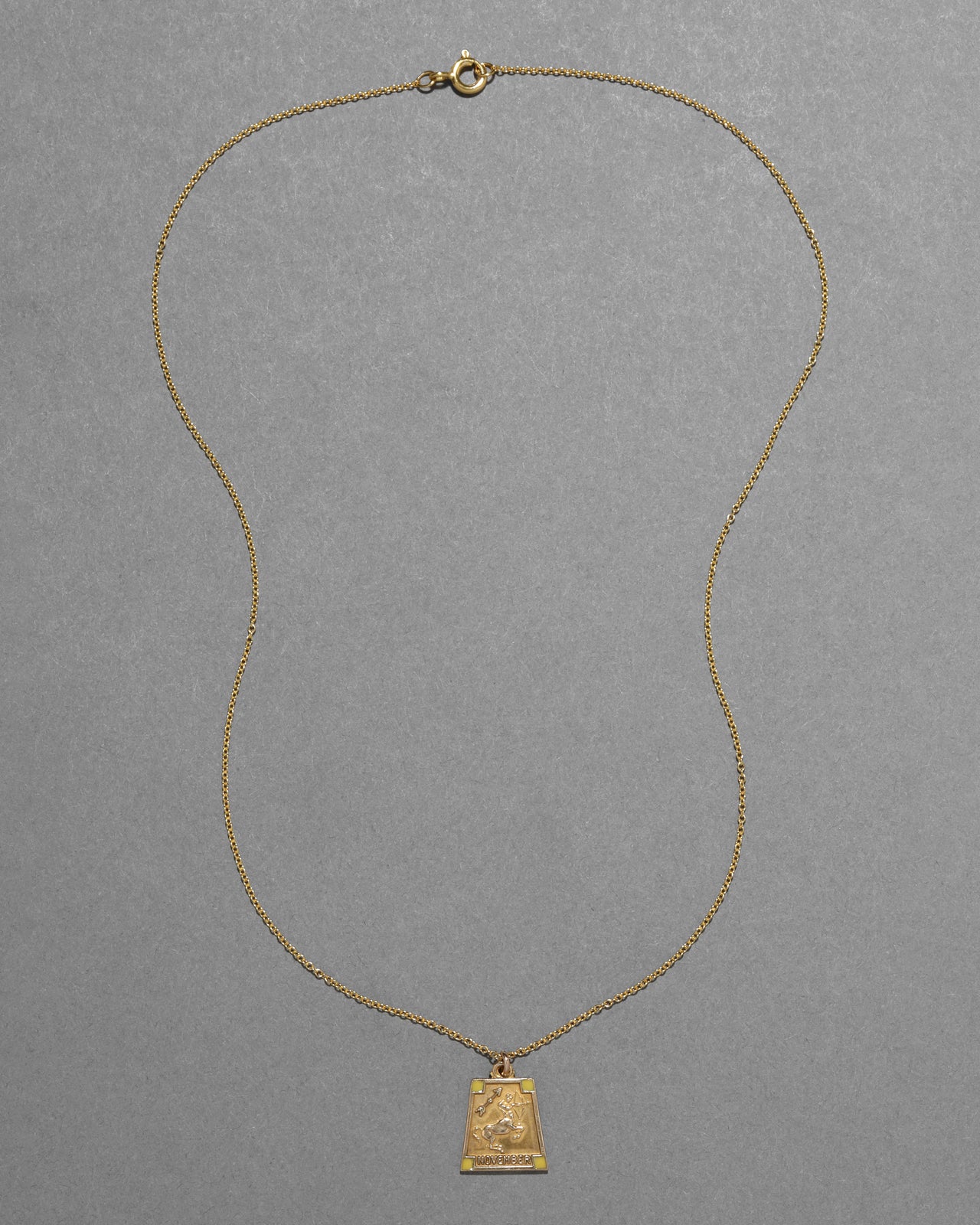 Antique 1920s 10k Gold Fill & Enamel Sagittarius Zodiac Charm Necklace - Photo 2