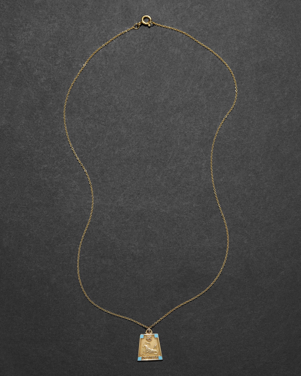 Antique 1920s 10k Gold Fill & Enamel Capricorn Zodiac Charm Necklace - Photo 2