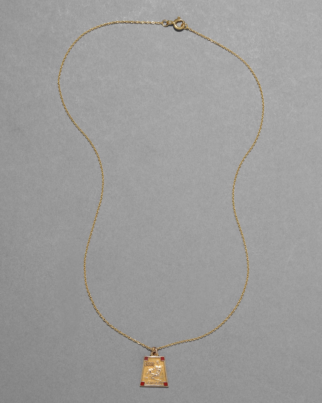 Antique 1920s 10k Gold Fill & Enamel Aquarius Zodiac Charm Necklace - Photo 2