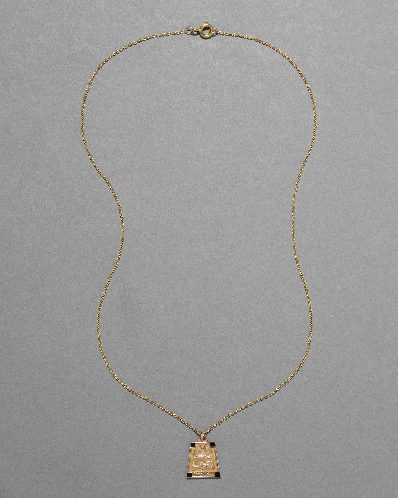 Antique 1920s 10k Gold Fill & Enamel Pisces Zodiac Charm Necklace - Photo 2