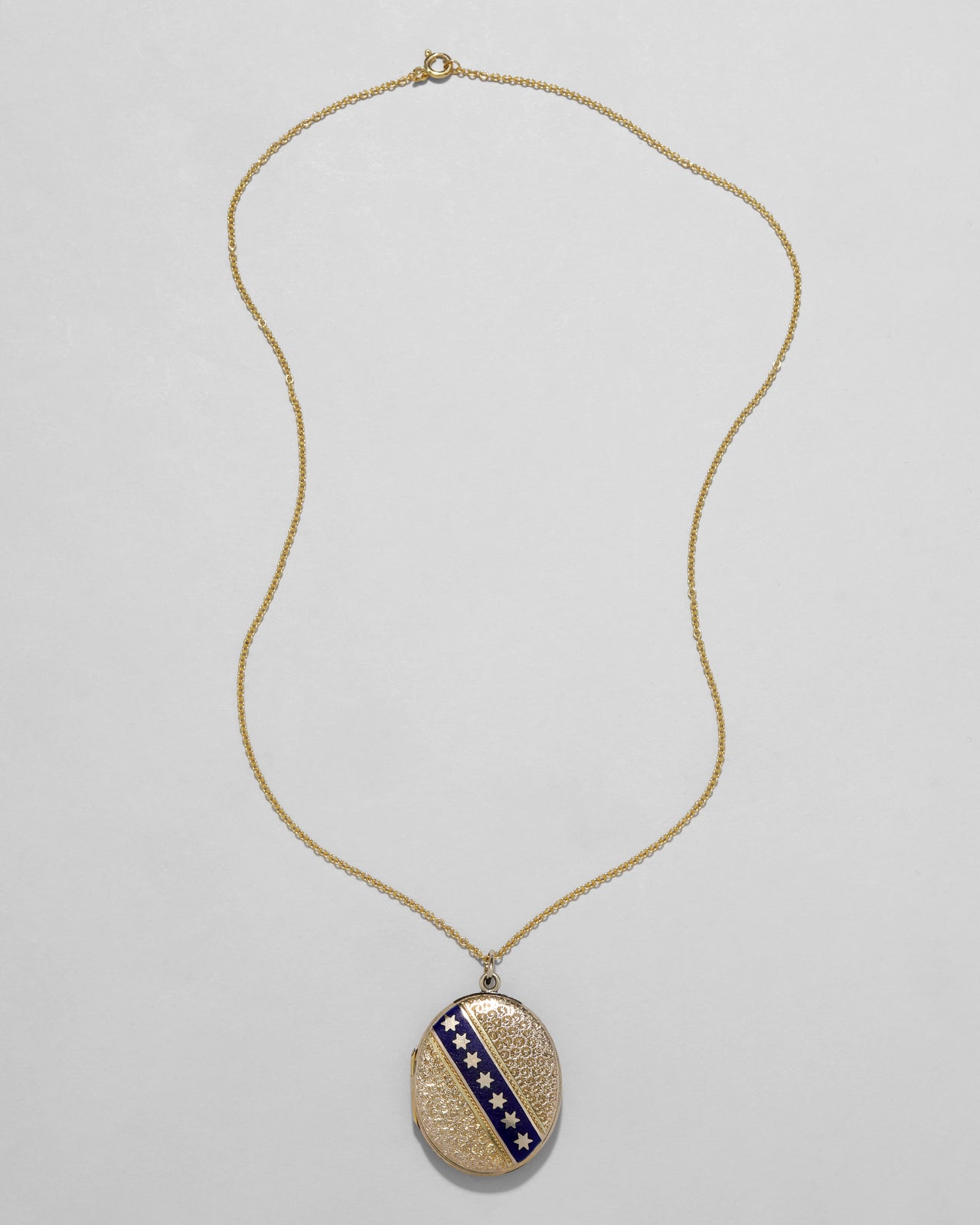 Antique 1800s 14k Gold Fill & Enamel Hand Etched Star Motif Locket Necklace - Photo 2