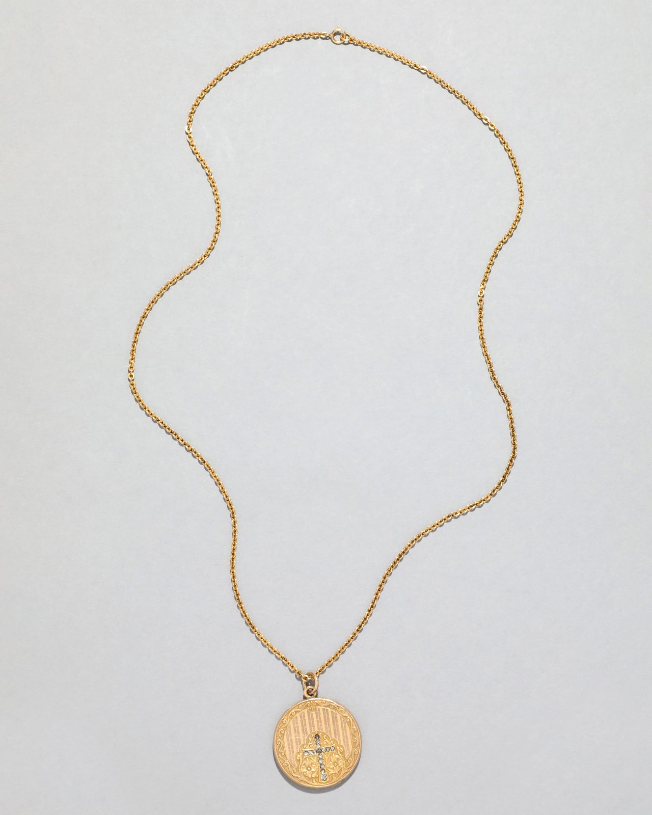 Antique 1920s 14k Gold Filled Crystal Cross Locket Necklace - Photo 2