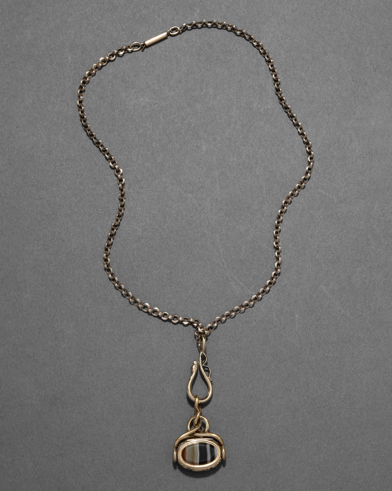 Antique 1880s 14k Gold Fill Handmade Reversible Agate Locket Necklace - Photo 2