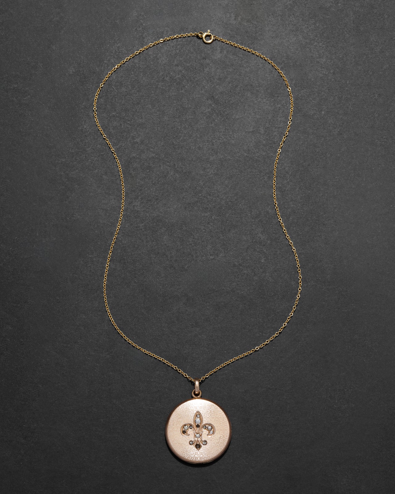 Antique 1800s 14k Gold Fill & Paste Crystal Fleur de Lis Locket Necklace - Photo 2