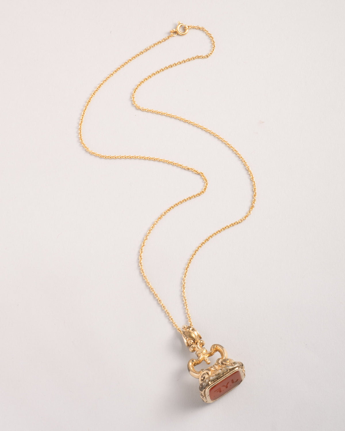 Antique British 1800s 9k Gold Shell with 14k Gold Fill & Carnelian Watch Fob Pendant Necklace - Photo 2
