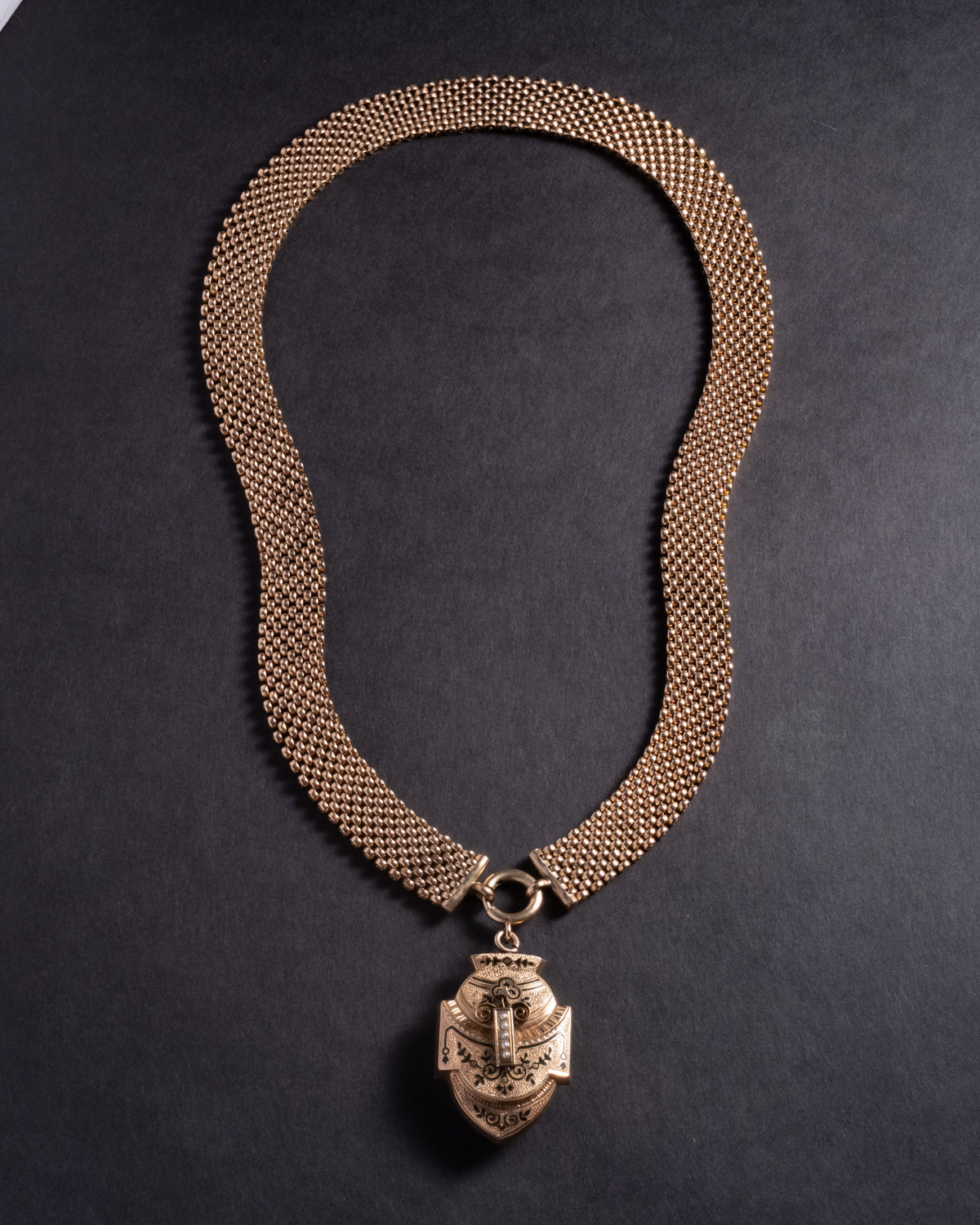 Antique 1800s 14k Gold Shell & Enamel With Natural Seed Pearl Locket Necklace - Photo 2