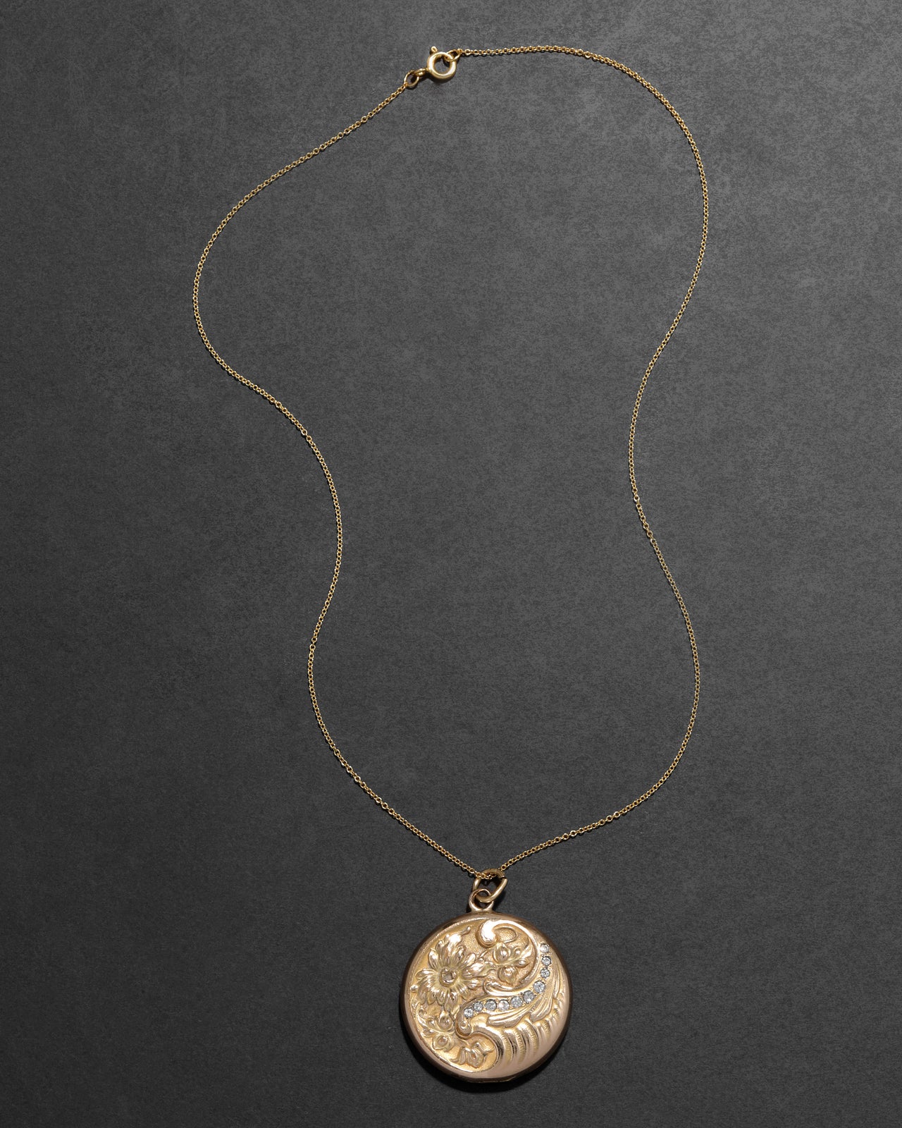 Antique 1800s 14k Gold Fill & Paste Crystal Floral Motif Locket Pendant Necklace - Photo 2