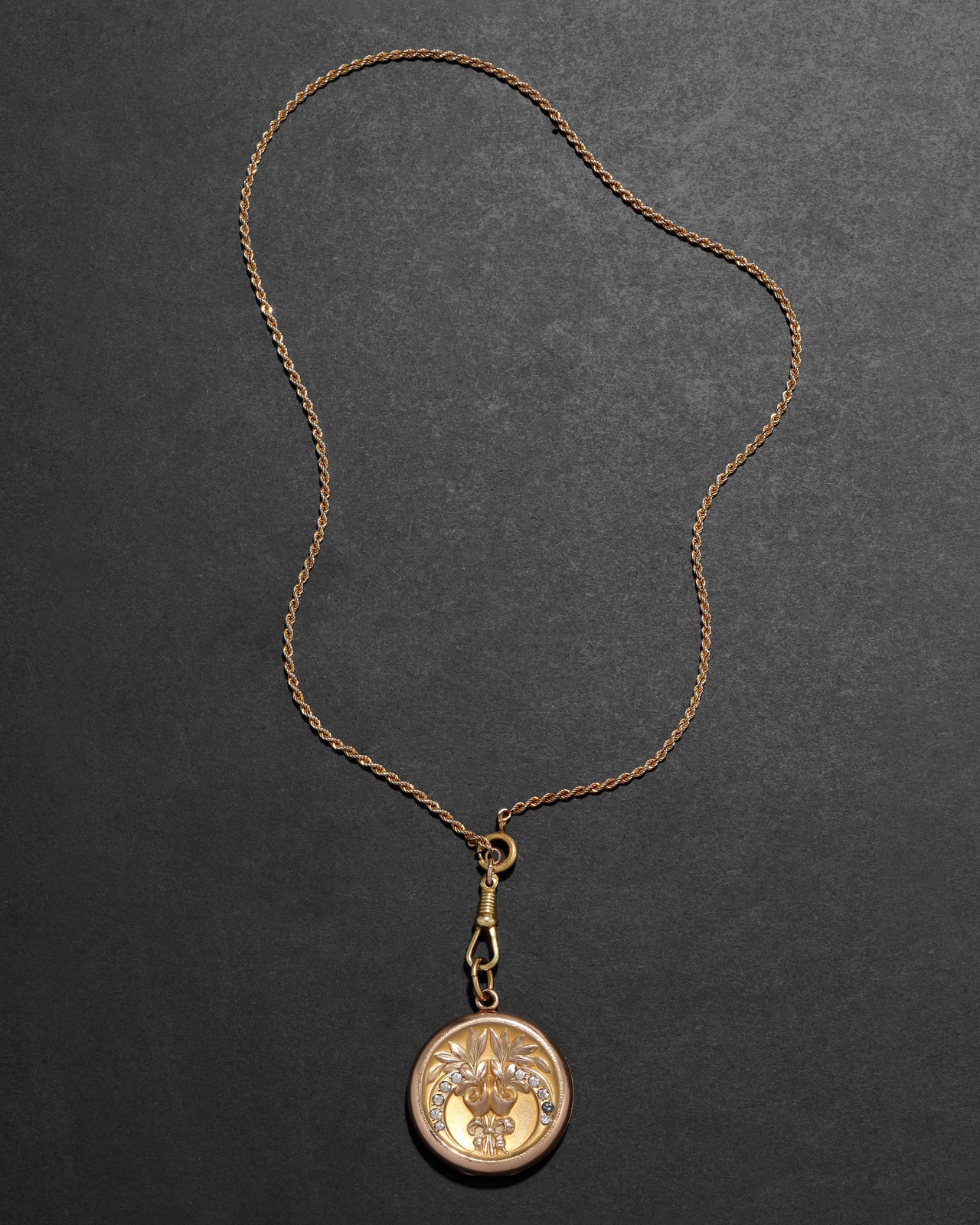 Antique Victorian Late 1800s 14k Gold Fill & Paste Crystal Bouquet Locket Pendant Necklace - Photo 2