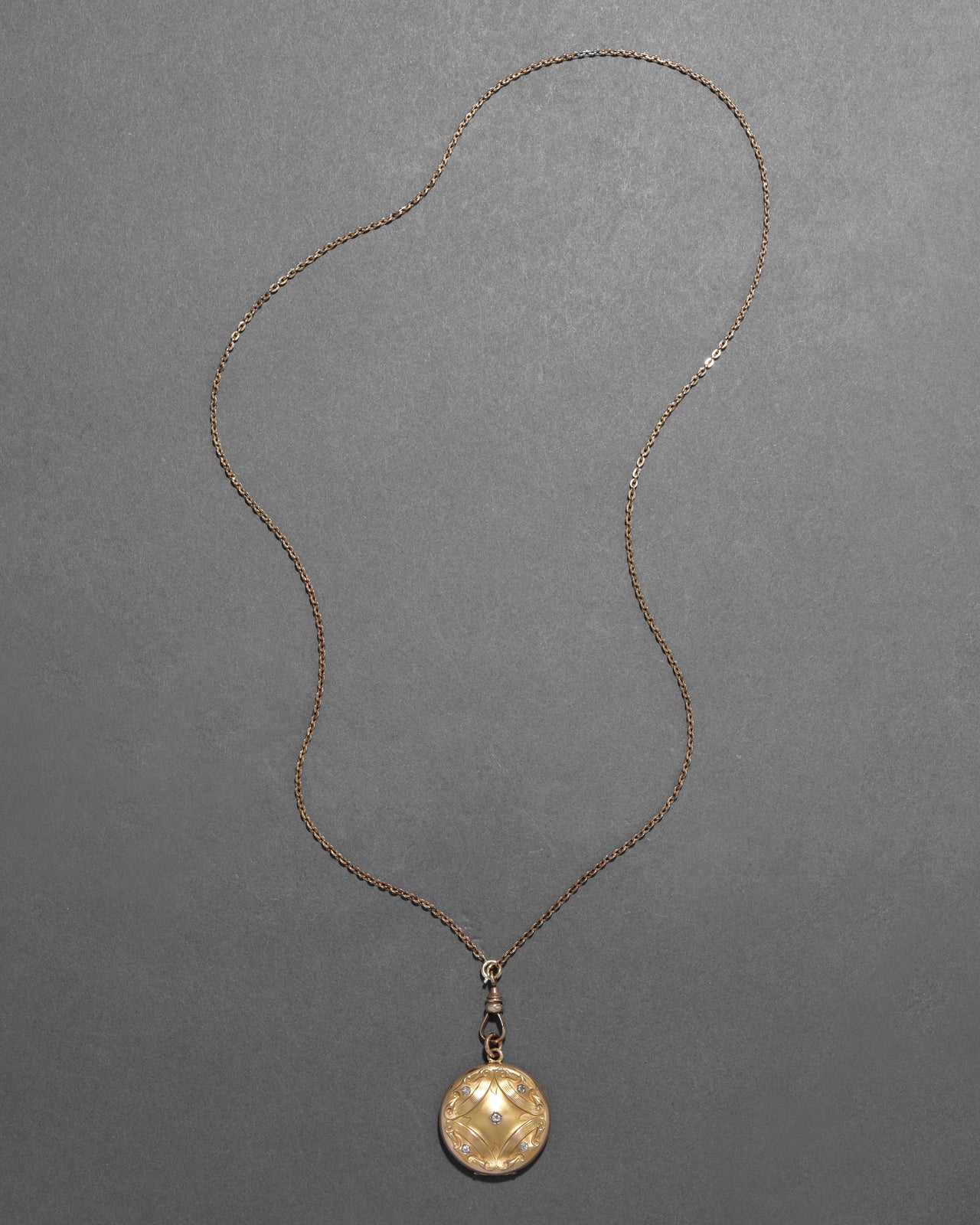 Antique Victorian Late 1800s 14k Gold Fill & Paste Crystal Ribbon Locket Pendant Necklace - Photo 2
