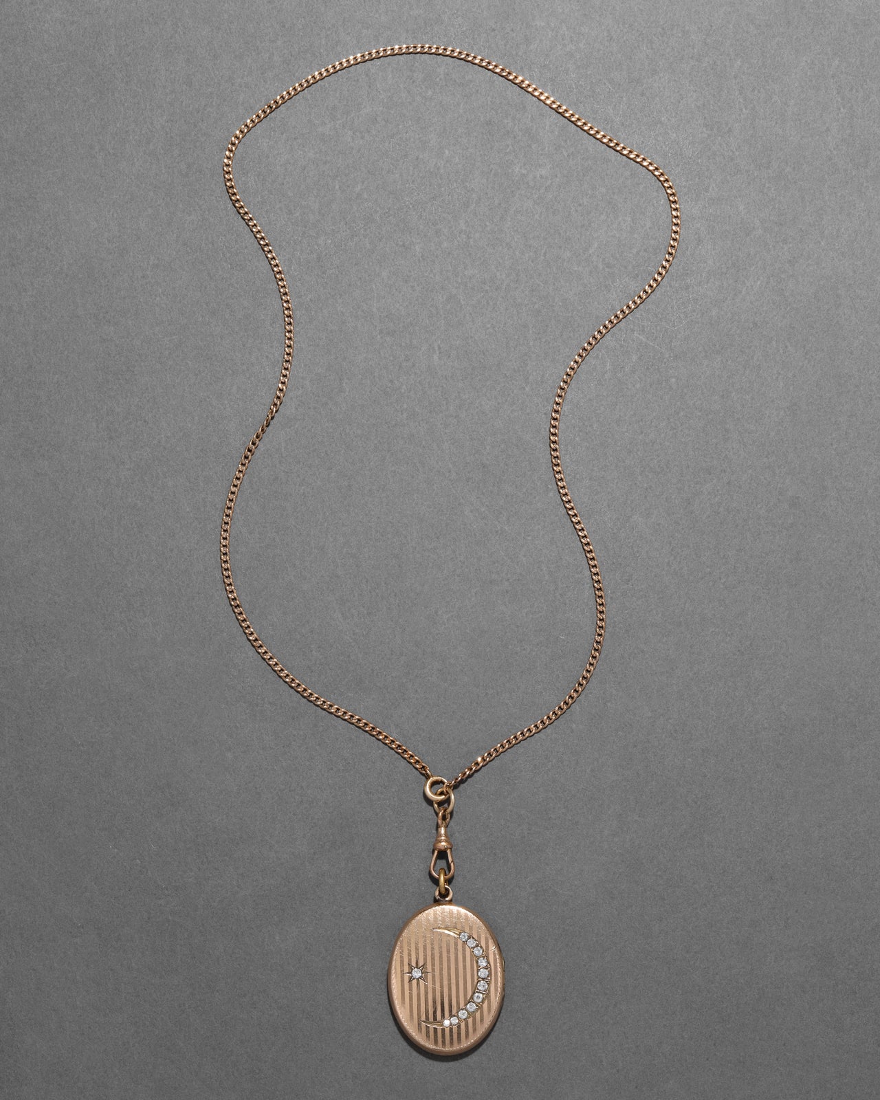 Antique Victorian Late 1800s 14k Gold Fill & Paste Crystal Moon Locket Pendant Necklace - Photo 2