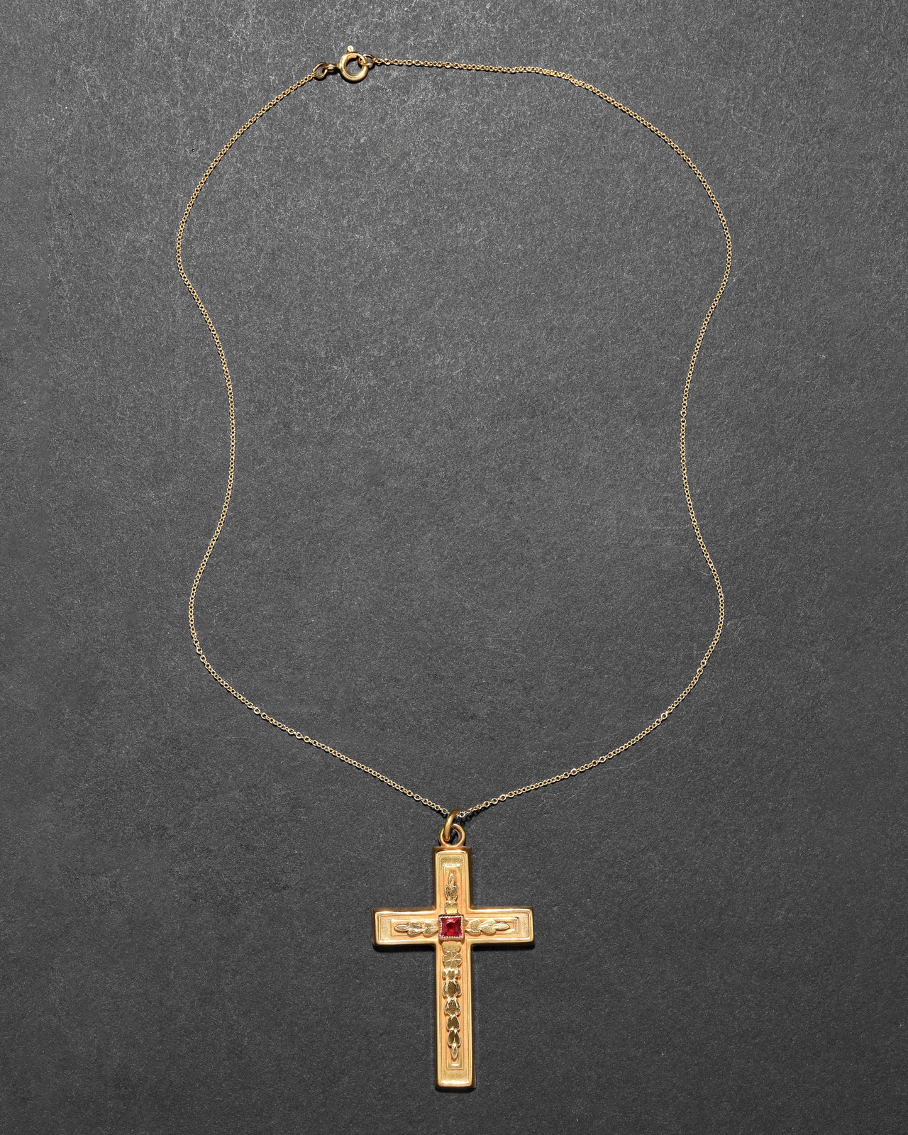 Antique Victorian 14k Gold Fill & Cut Crystal Ornate Cross Pendant Necklace - Photo 2