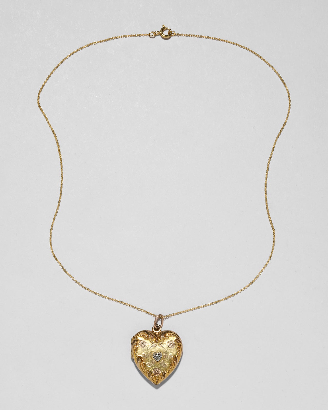 Antique Late 1800s 14k Gold Fill Art Nouveau Hand Etched Heart Locket Necklace - Photo 2